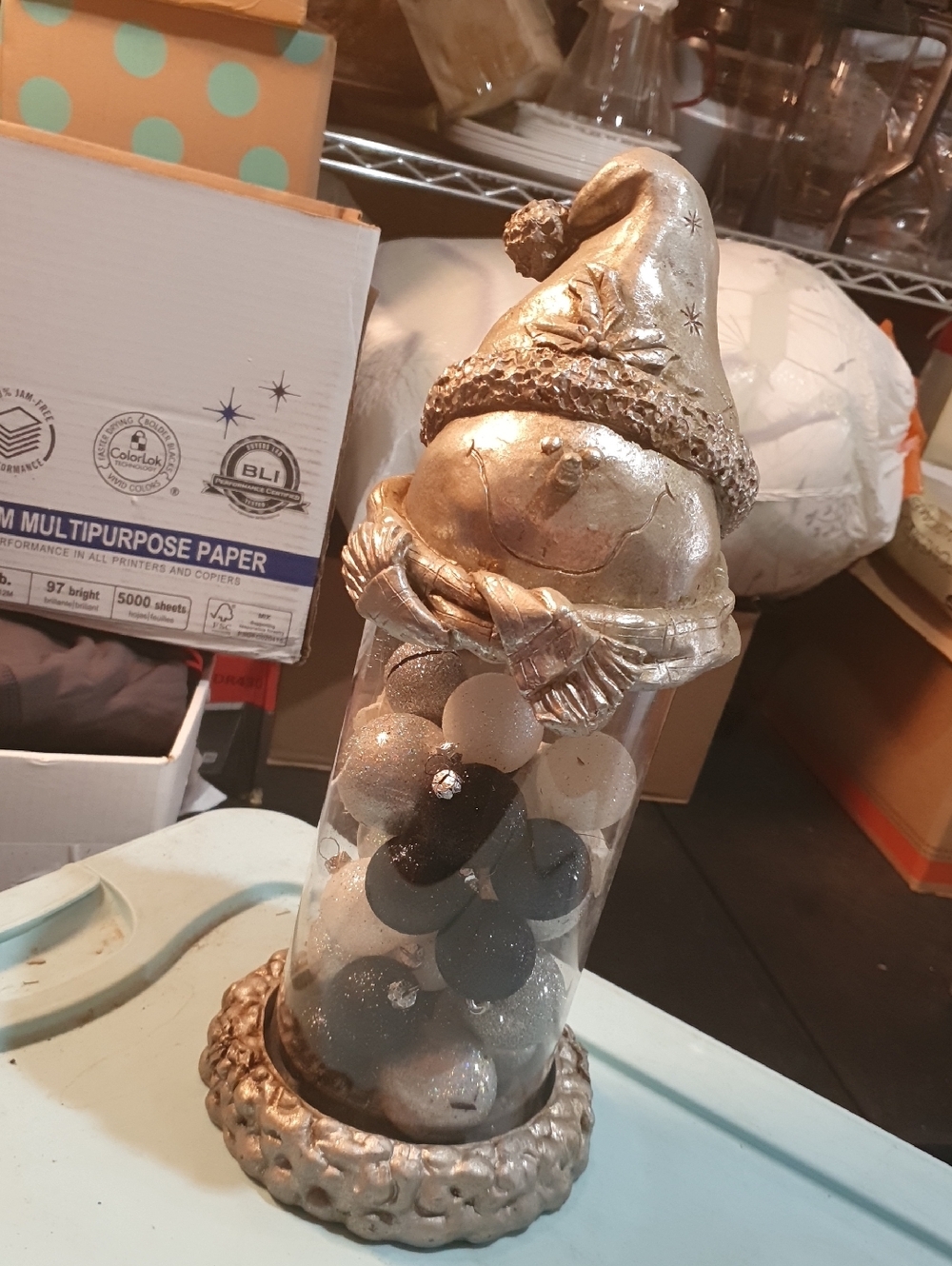 Silver Santa Hat Glass Ornament Jar